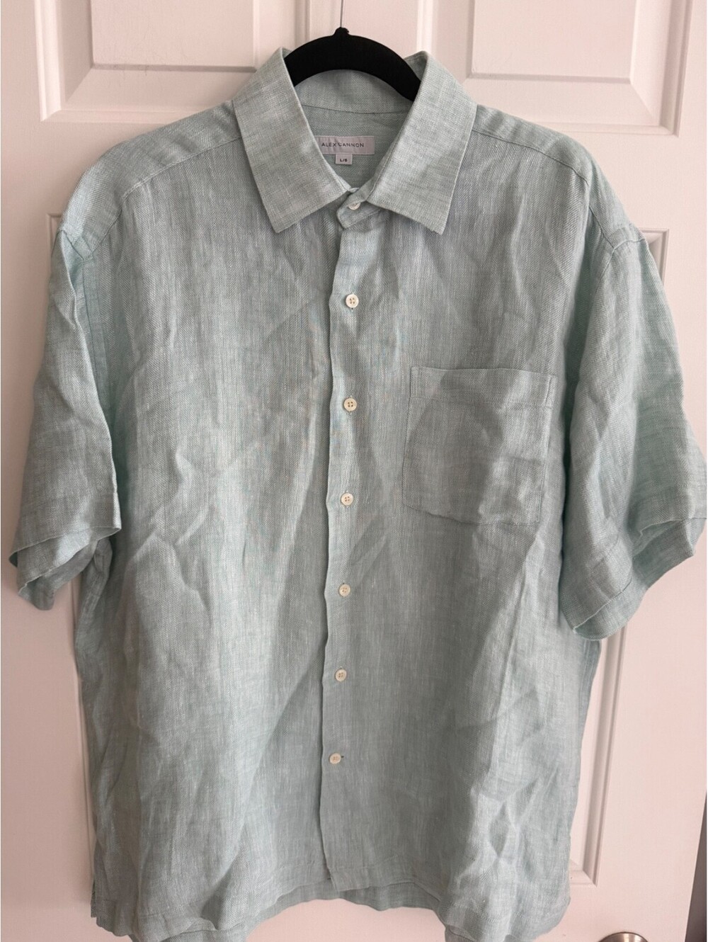 Alex Cannon Men's Mint Green 100% Linen Short Sleeve Button-Down Shirt Size L